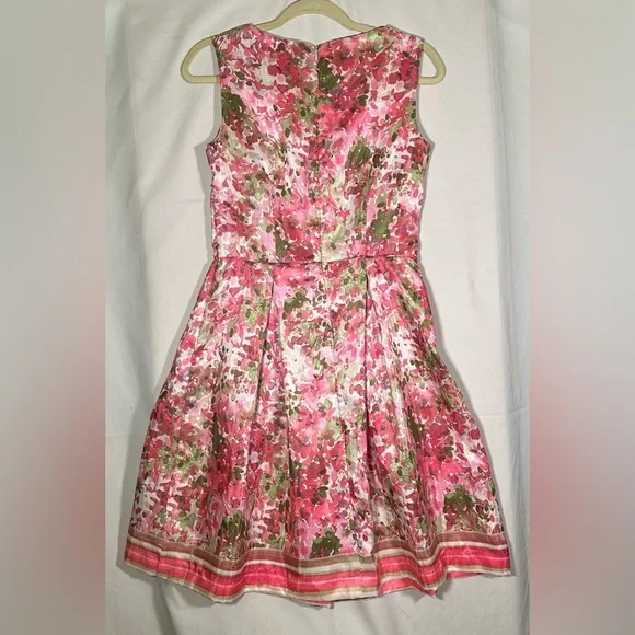 Karin Stevens Vintage Style Pink Floral Satiny Knee-Length Dress Womens 8 - Picture 7 of 8